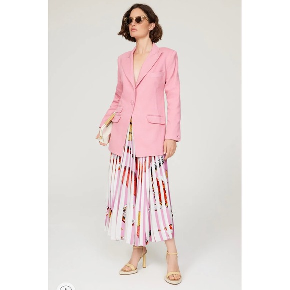 Thebe Magugu Pink Plisse Maxi Skirt Pleated Fish & Chips Print A-Line Sz S - Picture 4 of 13